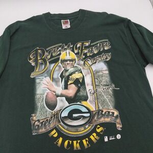 Vtg 90s XL Green Bay Packers NFL Brett Favre T Shirt Green Single Stitch Faded